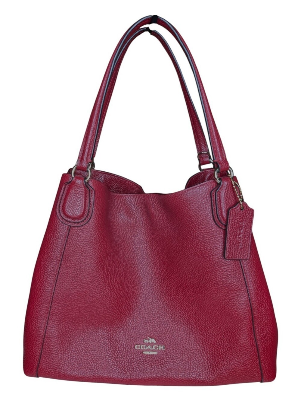 Coach Pebbled Leather Shoulder Tote in Berry Red